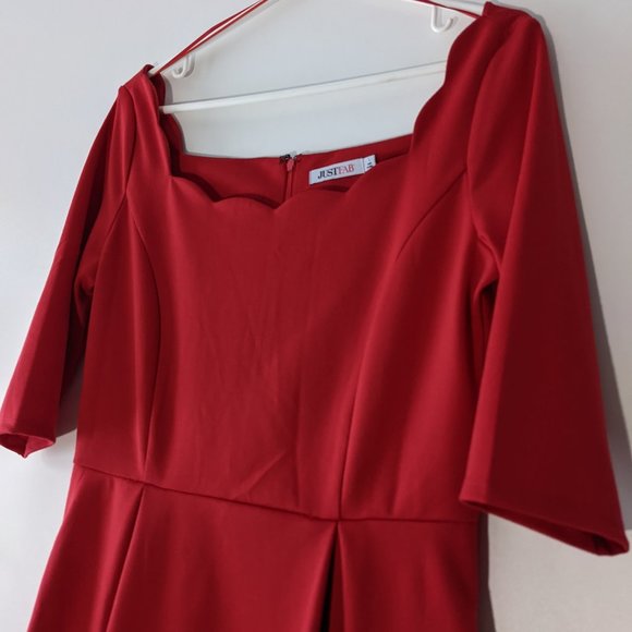 JustFab Scallop Fit and Flare Dress Geranium Red Size Large - Picture 6 of 12